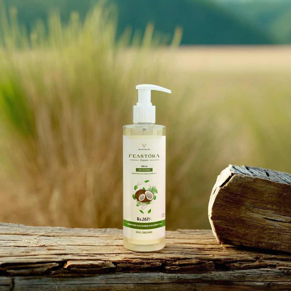 Feastora coconut oil front and back label detail