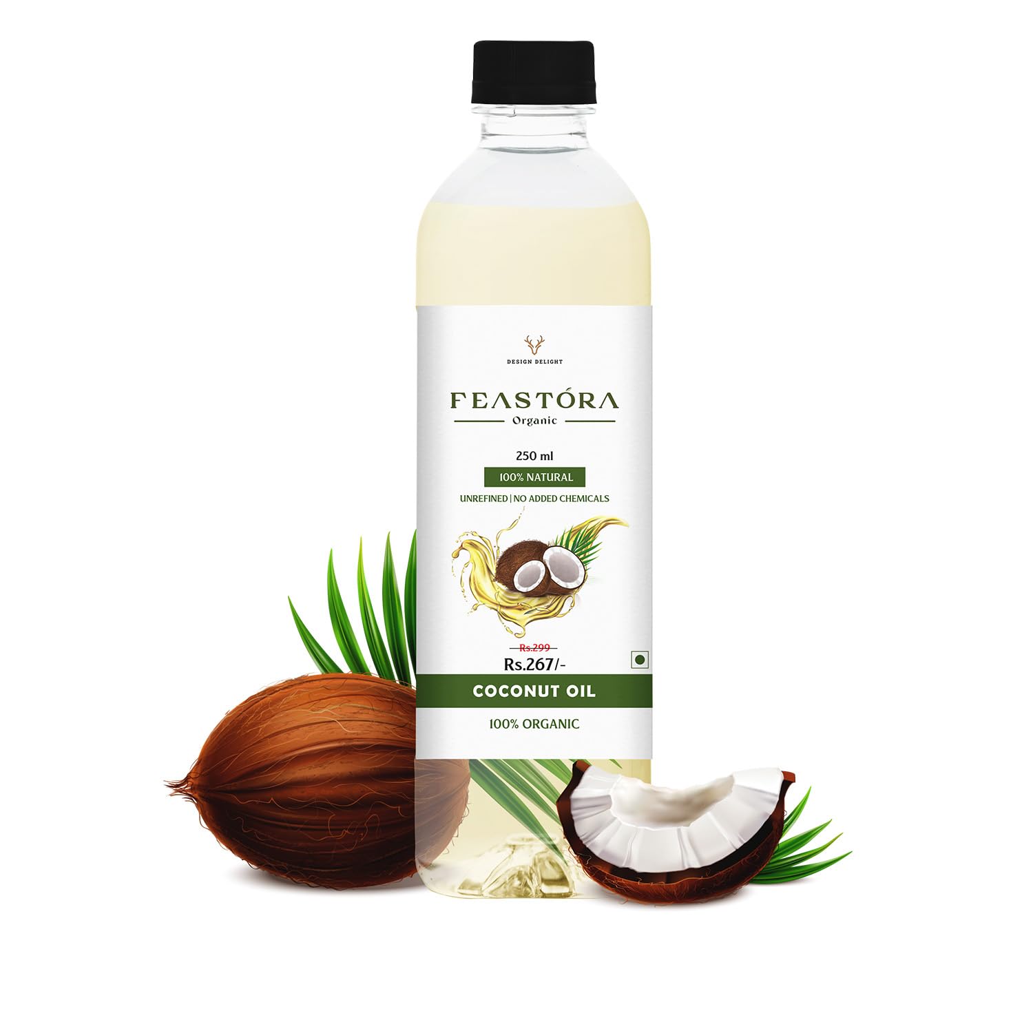 Feastora Organic Cold-Pressed Coconut Oil bottle